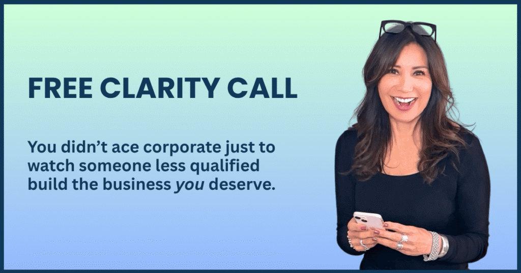 Graphic promoting a free 30-minute Clarity Call with business coach Jeri Yoshida, offering expert guidance to help executives attract high-paying consulting clients.